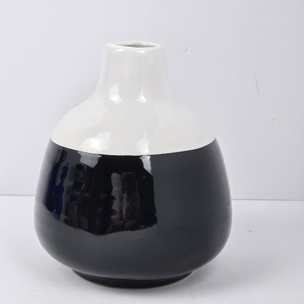Midwood Brands Black and White Ceramic Bud Vase Modern Color Block 5.5 Inch